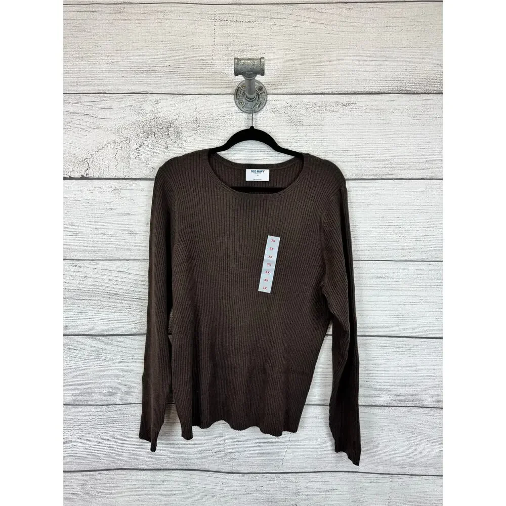 Old Navy Plus Size Brown Ribbed Knit So Soft Long Sleeve Top Size 3X